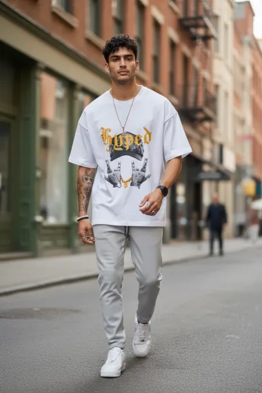 Tricou barbati alb, cu imprimeu, oversize Y171 24-4.1